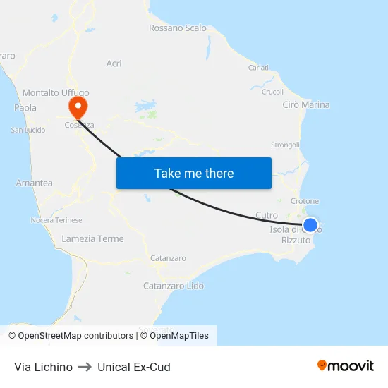 Via Lichino to Unical Ex-Cud map