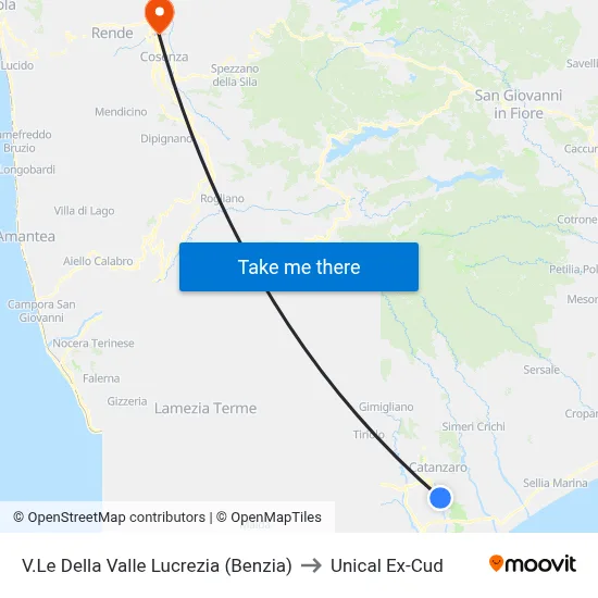 Valle Lucrezia Avenue (Benzia) to Unical Ex-Cud map