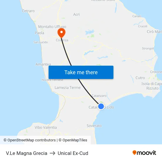 Magna Grecia Avenue to Unical Ex-Cud map