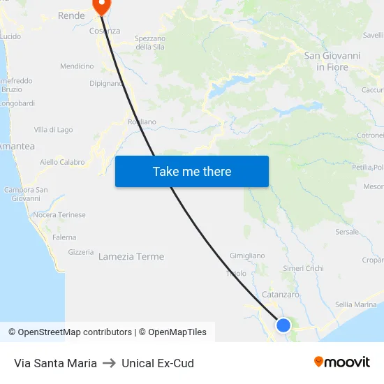 Santa Maria Street to Unical Ex-Cud map