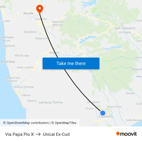 Pope Pius X Street to Unical Ex-Cud map