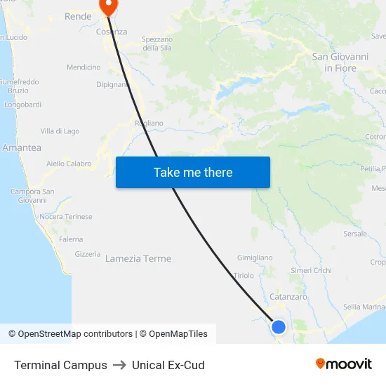 Campus Terminal to Unical Ex-Cud map