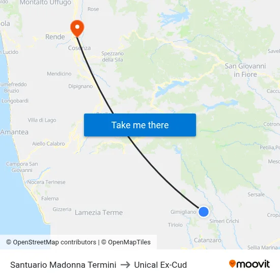 Madonna Termini Sanctuary to Unical Ex-Cud map