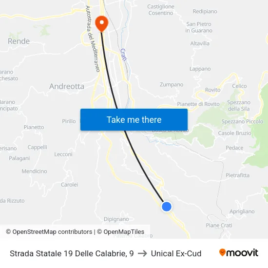 Strada Statale 19 Delle Calabrie, 9 to Unical Ex-Cud map