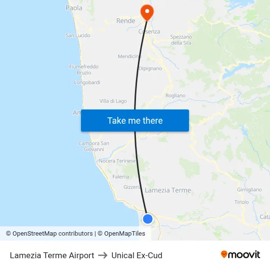 Lamezia Terme Airport to Unical Ex-Cud map