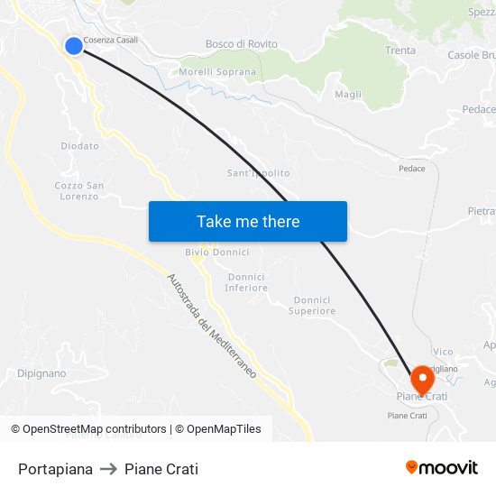 Portapiana to Piane Crati map