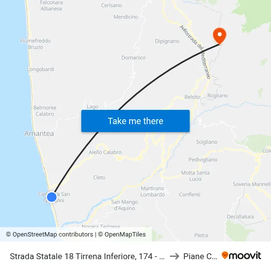 State Road 18 Tyrrhenian Coast, 174 - Amantea to Piane Crati map