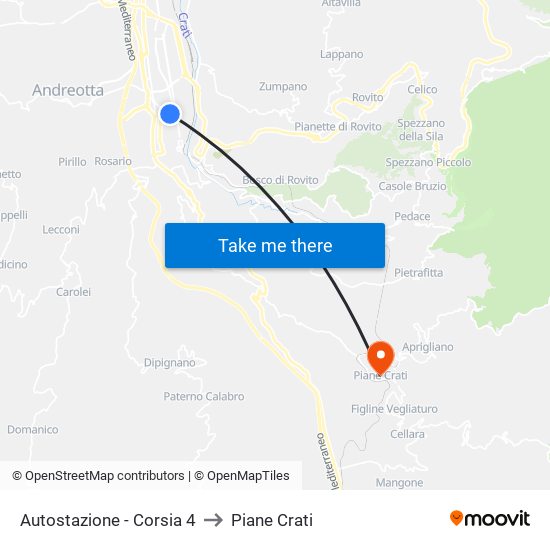 Autostazione - Corsia 4 to Piane Crati map