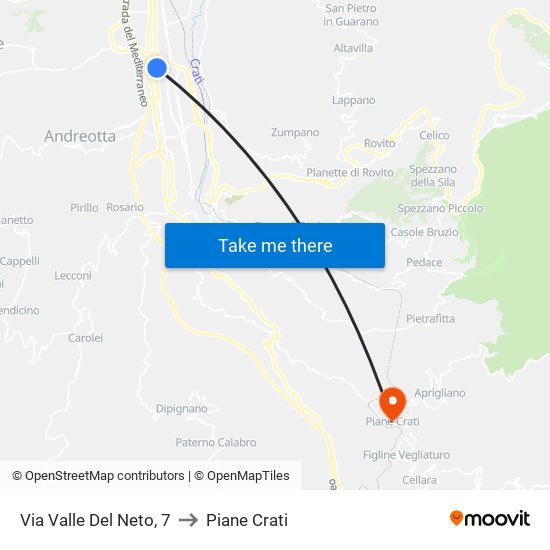 Via Valle Del Neto, 7 to Piane Crati map