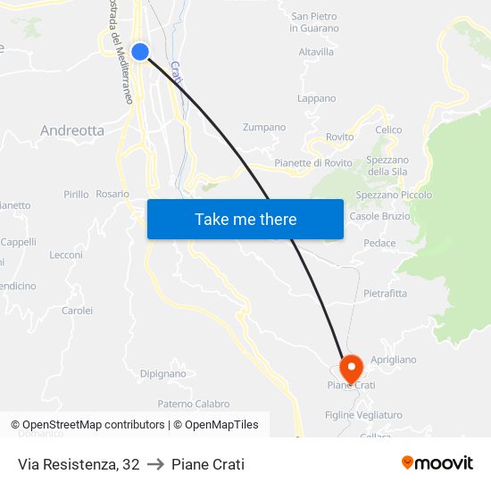 Via Resistenza, 32 to Piane Crati map
