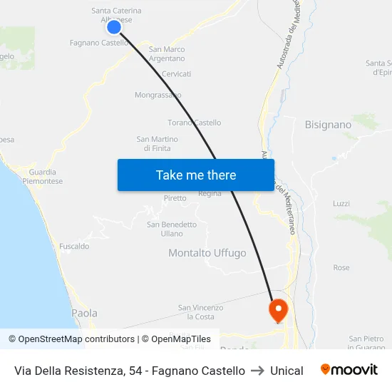 Resistance Street 54 - Fagnano Castello to Unical map