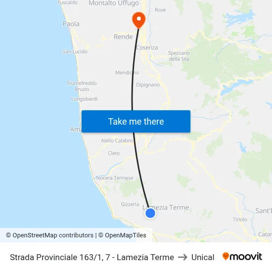 Provincial Road 163/1, 7 - Lamezia Terme to Unical map