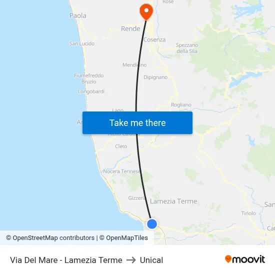 Del Mare Street - Lamezia Terme to Unical map