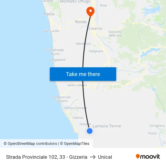 Provincial Road 102, 33 - Gizzeria to Unical map