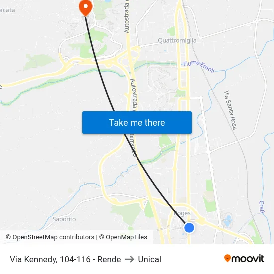 Via Kennedy, 104-116 - Rende to Unical map