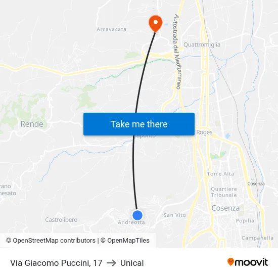 Giacomo Puccini Street, 17 to Unical map