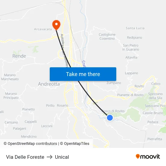 Delle Foreste Street to Unical map