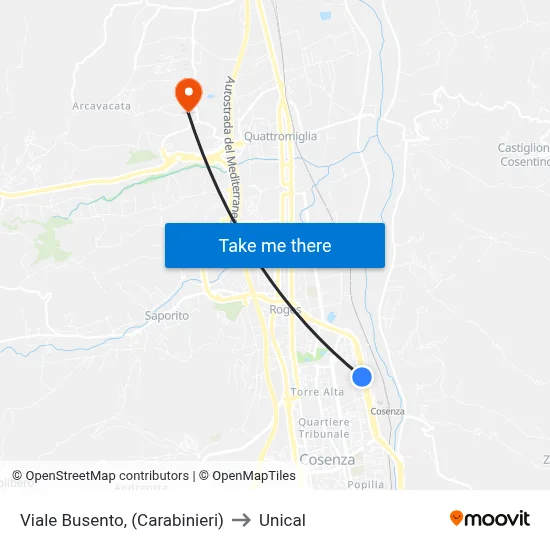 Viale Busento (Carabinieri) to Unical map