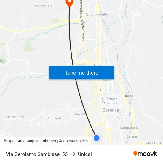 Via Gerolamo Sambiase, 56 to Unical map