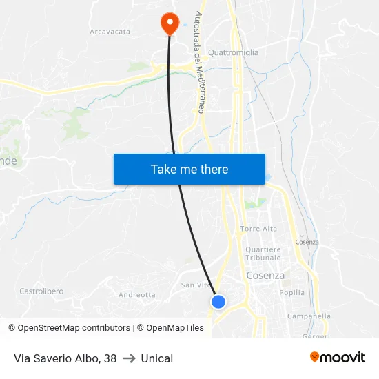 Via Saverio Albo, 38 to Unical map