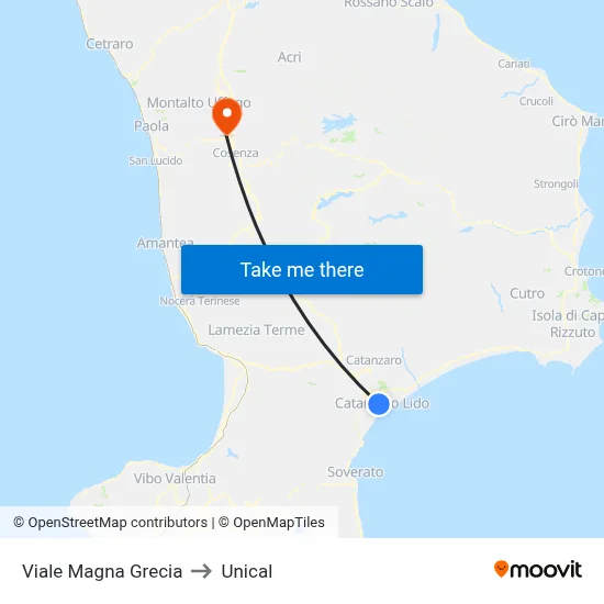 Magna Grecia Avenue to Unical map