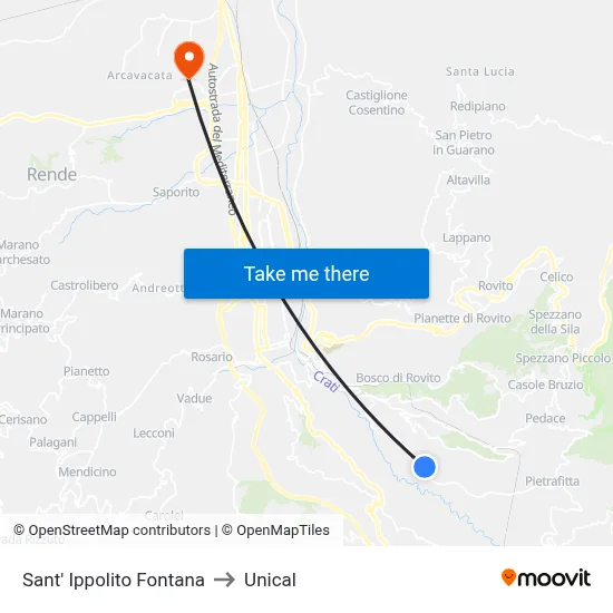 Sant' Ippolito Fountain to Unical map