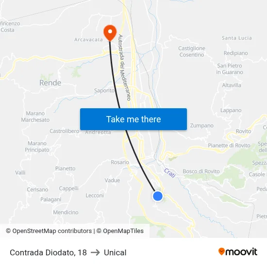 Contrada Diodato, 18 to Unical map