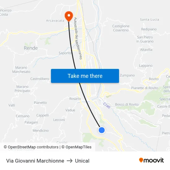 Via Giovanni Marchionne to Unical map
