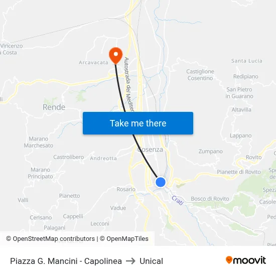 G. Mancini Square - Terminal to Unical map