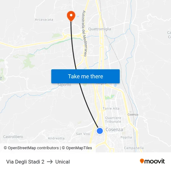 Stadium Street 2 to Unical map