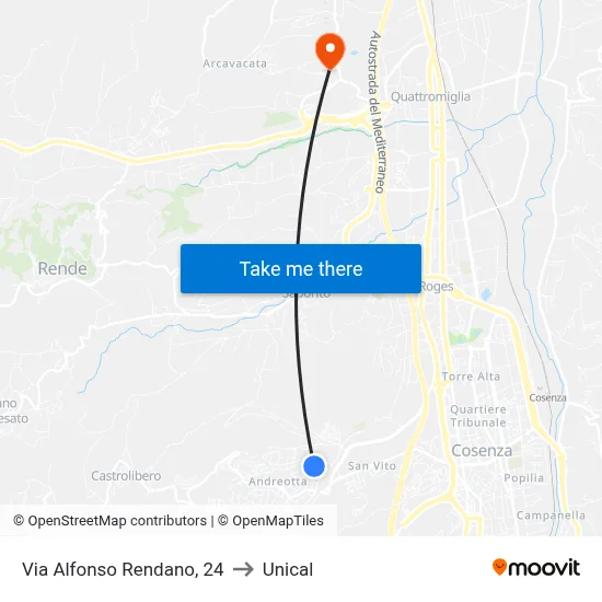 Alfonso Rendano Street, 24 to Unical map