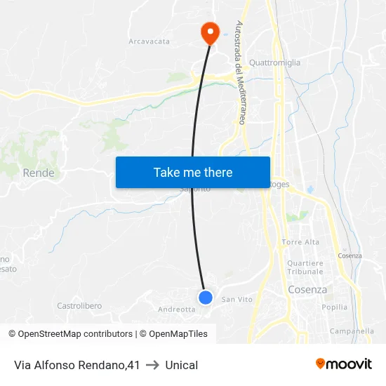 Via Alfonso Rendano, 41 to Unical map