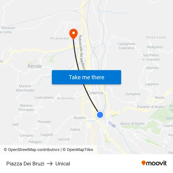 Bruzi Square to Unical map