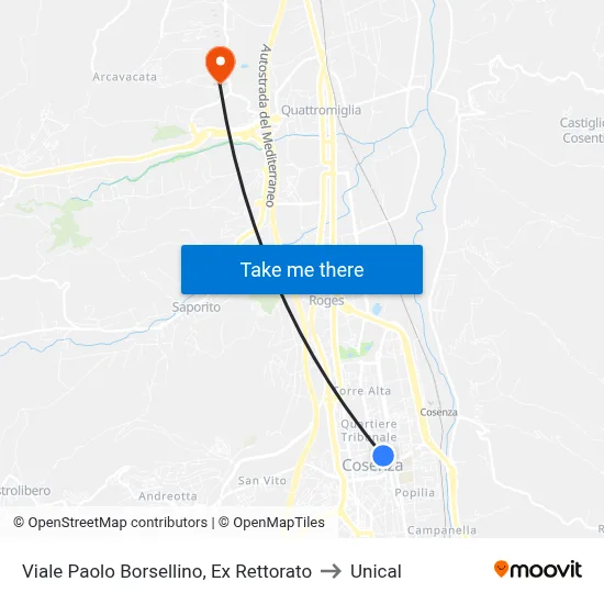 Paolo Borsellino Avenue, Former Rectorate to Unical map