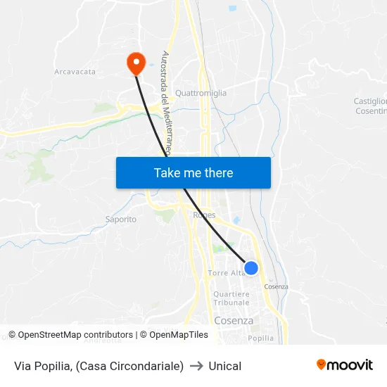 Via Popilia, (Prison) to Unical map
