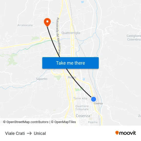 Crati Avenue to Unical map