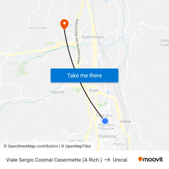 Sergio Cosmai Avenue Barracks (On Request) to Unical map
