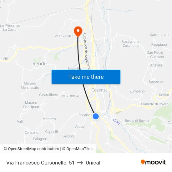 Francesco Corsonello Street, 51 to Unical map