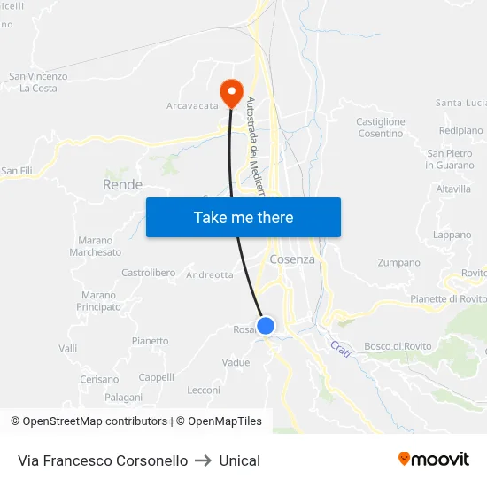 Francesco Corsonello Street to Unical map