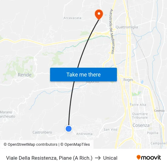 Resistance Avenue, Piane (On Request) to Unical map