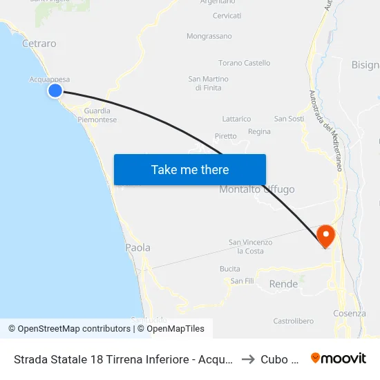 State Road 18 Tirrena Inferiore - Acquappesa to Cubo 34b map