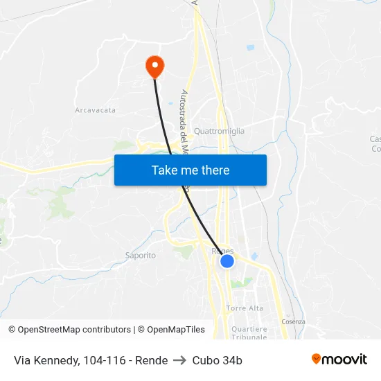 Via Kennedy, 104-116 - Rende to Cubo 34b map