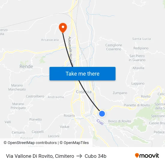 Via Vallone Di Rovito, Cemetery to Cubo 34b map