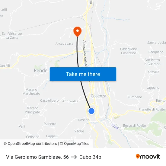 Via Gerolamo Sambiase, 56 to Cubo 34b map