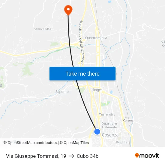 Giuseppe Tommasi Street, 19 to Cubo 34b map