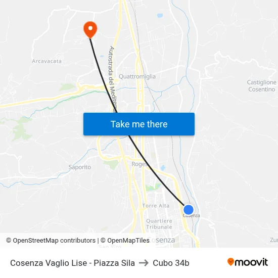 Cosenza Vaglio Lise - Piazza Sila to Cubo 34b map