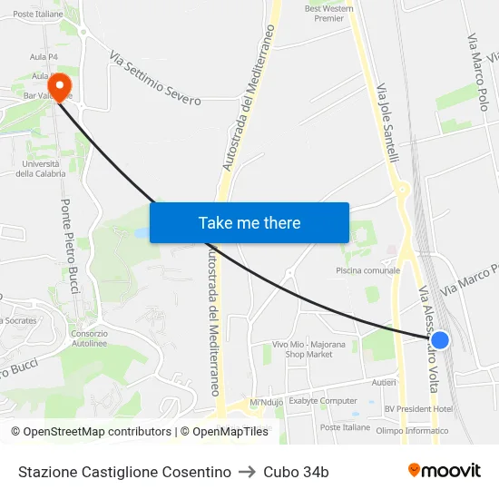 Castiglione Cosentino Station to Cubo 34b map