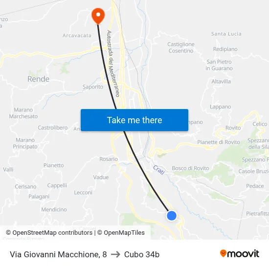 Via Giovanni Macchione, 8 to Cubo 34b map