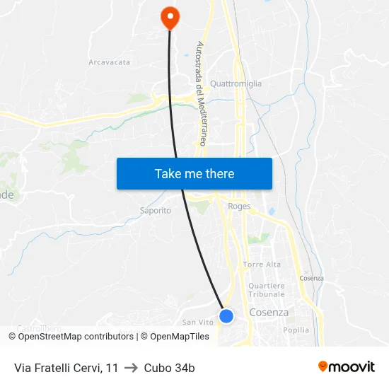 Fratelli Cervi Street, 11 to Cubo 34b map