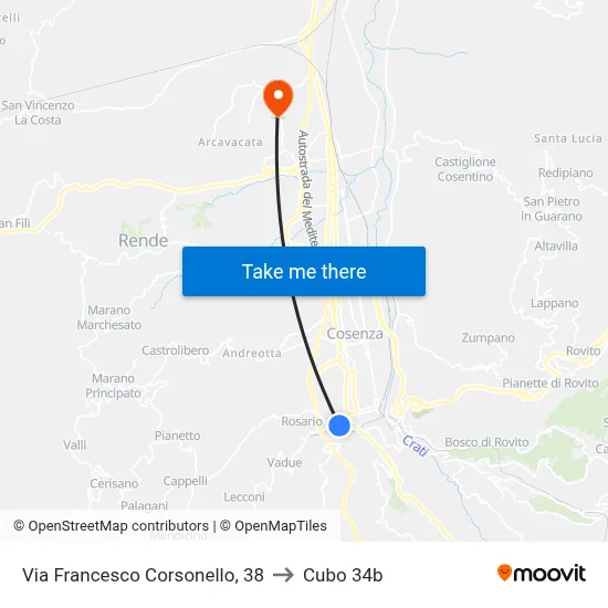 Francesco Corsonello Street, 38 to Cubo 34b map